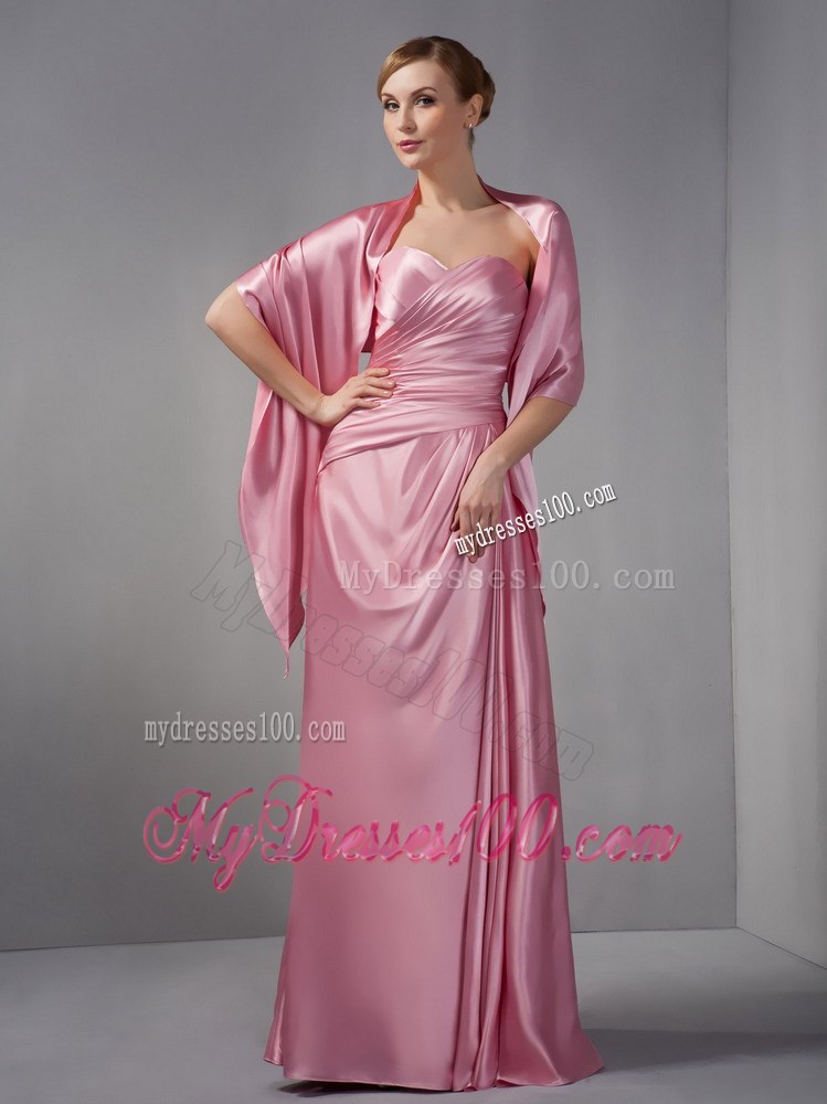 Modest Rose Pink Column Wedding Guest Dresses Sweetheart Ruching Floor-length 2013