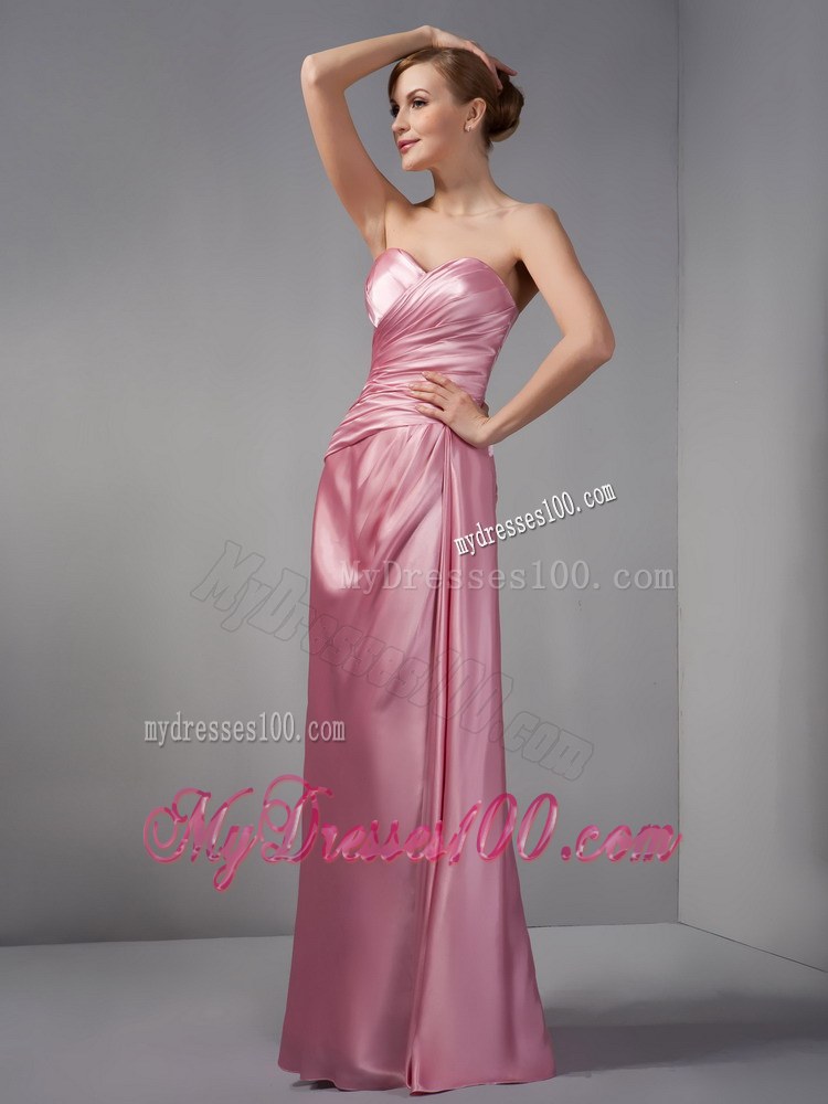 Modest Rose Pink Column Wedding Guest Dresses Sweetheart Ruching Floor-length 2013