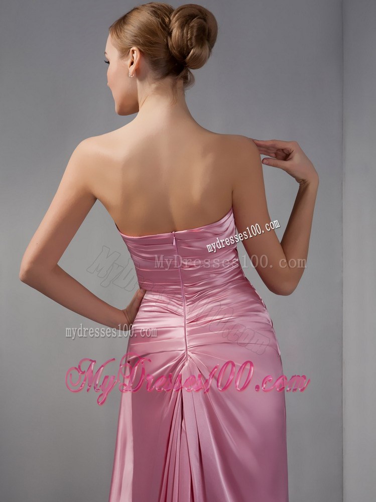 Modest Rose Pink Column Wedding Guest Dresses Sweetheart Ruching Floor-length 2013