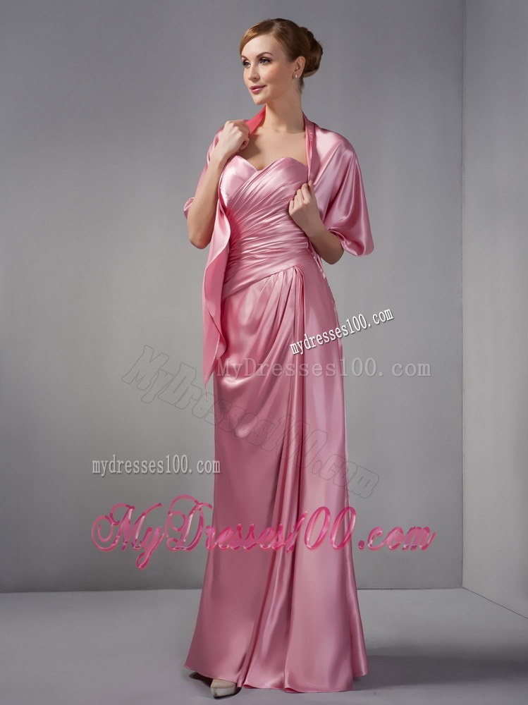 Modest Rose Pink Column Wedding Guest Dresses Sweetheart Ruching Floor-length 2013