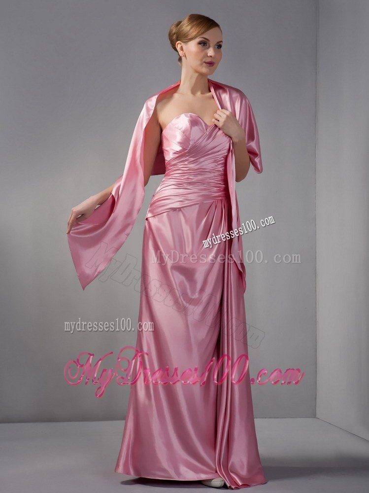 Modest Rose Pink Column Wedding Guest Dresses Sweetheart Ruching Floor-length 2013