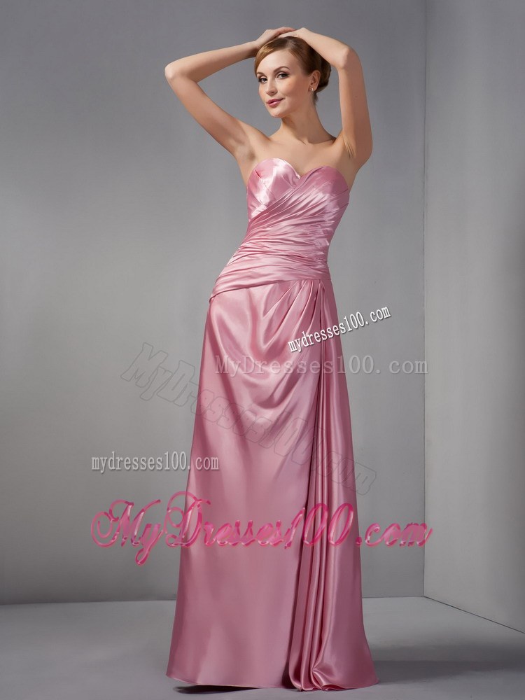 Modest Rose Pink Column Wedding Guest Dresses Sweetheart Ruching Floor-length 2013