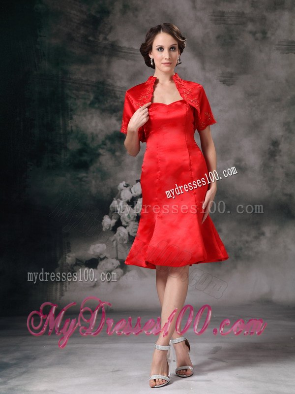 Elegant 2013 Customize Red Column Sweetherart Knee-length Wedding Guest Dresses