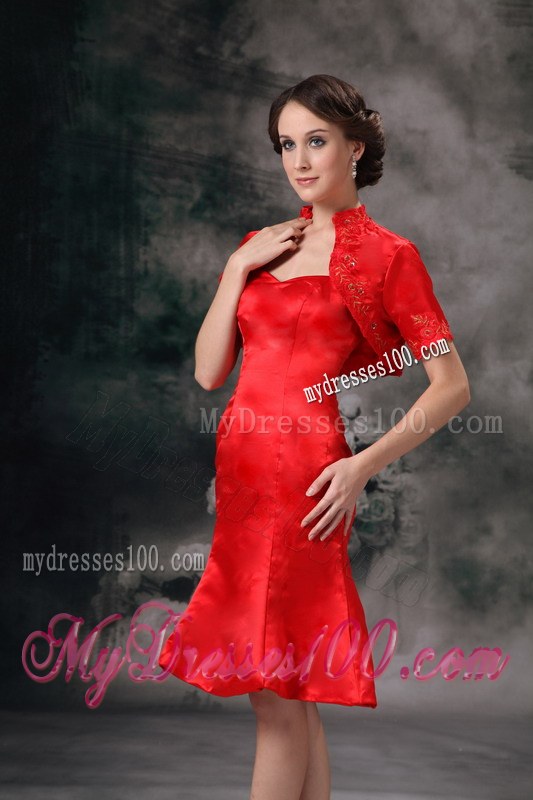 Elegant 2013 Customize Red Column Sweetherart Knee-length Wedding Guest Dresses