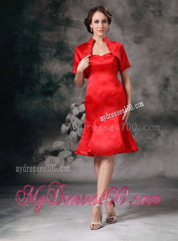 Elegant 2013 Customize Red Column Sweetherart Knee-length Wedding Guest Dresses