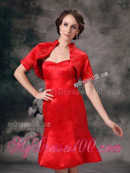 Elegant 2013 Customize Red Column Sweetherart Knee-length Wedding Guest Dresses