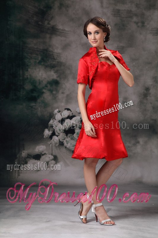 Elegant 2013 Customize Red Column Sweetherart Knee-length Wedding Guest Dresses