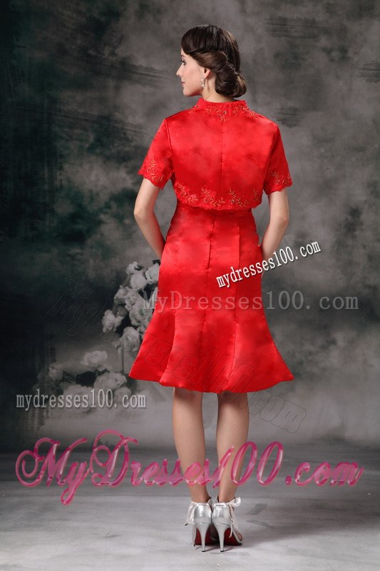 Elegant 2013 Customize Red Column Sweetherart Knee-length Wedding Guest Dresses