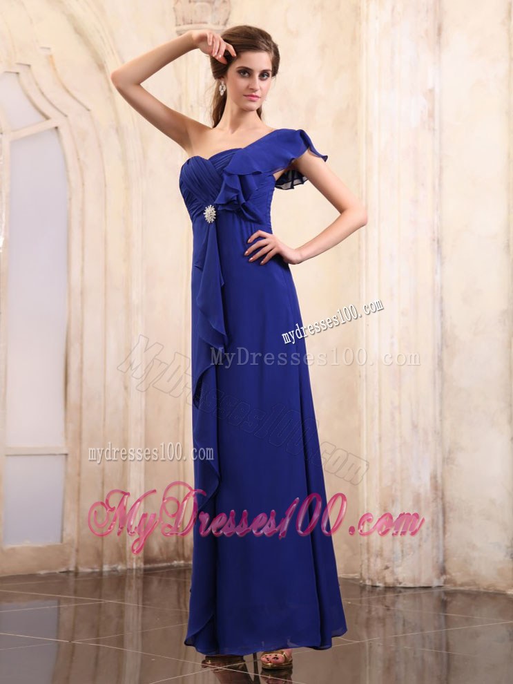 Layered 2013 Royal Blue Wedding Guest Dresses with One Shoulder Ankle-length