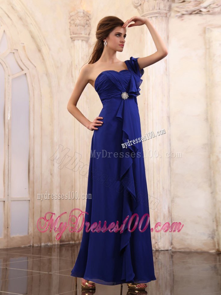 Layered 2013 Royal Blue Wedding Guest Dresses with One Shoulder Ankle-length
