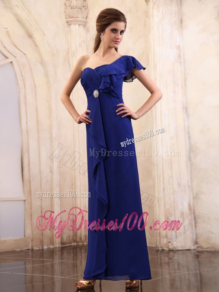 Layered 2013 Royal Blue Wedding Guest Dresses with One Shoulder Ankle-length