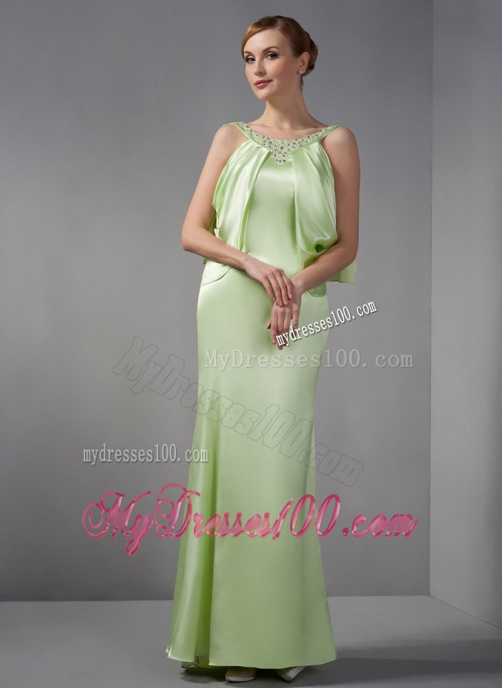 Elegant Spring Green Mother of the Brides Dress Column Scoop Beading Floor-length