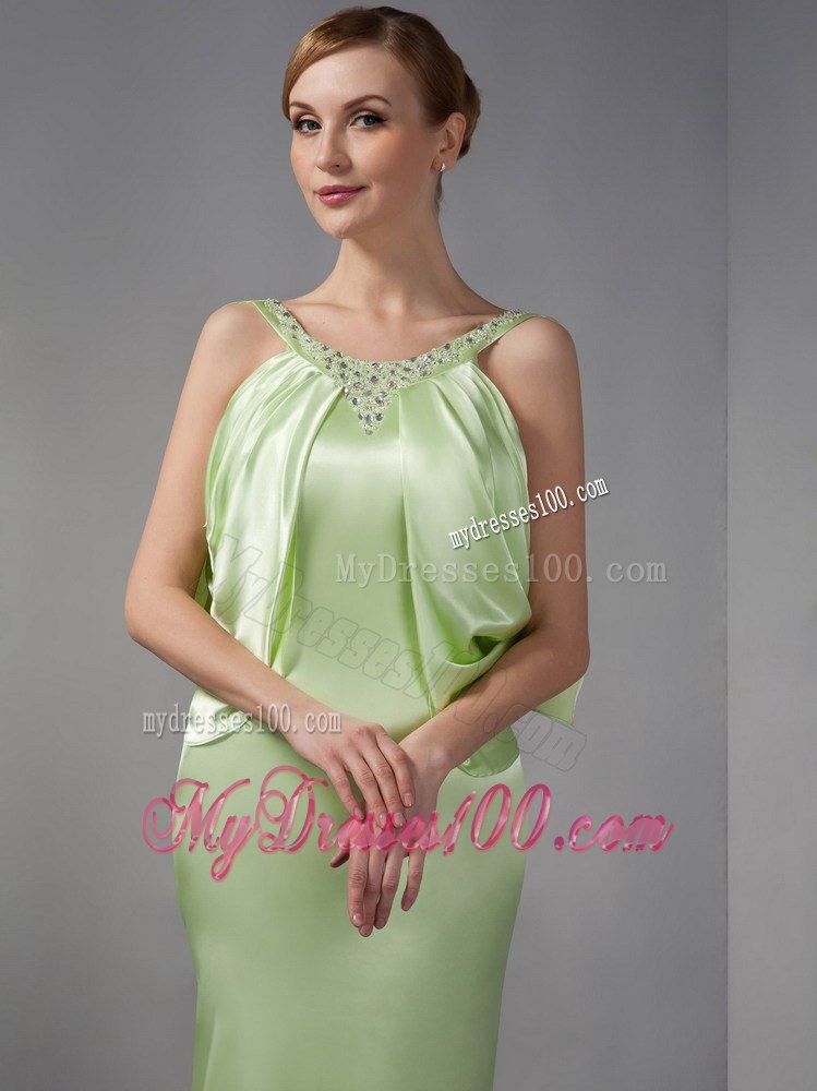 Elegant Spring Green Mother of the Brides Dress Column Scoop Beading Floor-length