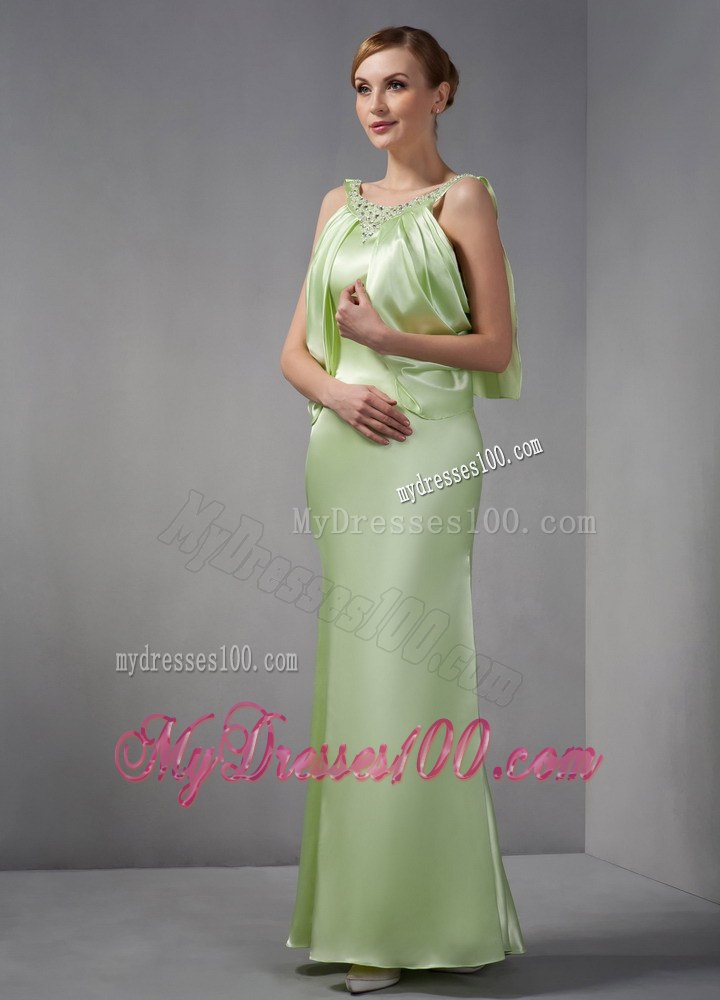 Elegant Spring Green Mother of the Brides Dress Column Scoop Beading Floor-length