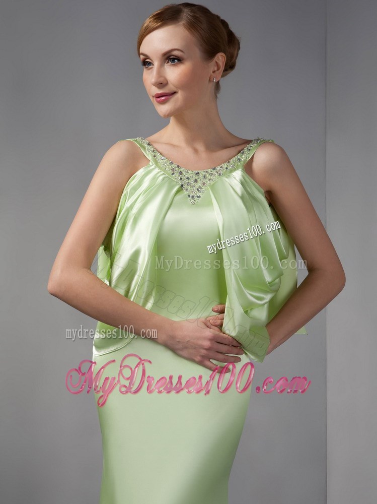 Elegant Spring Green Mother of the Brides Dress Column Scoop Beading Floor-length