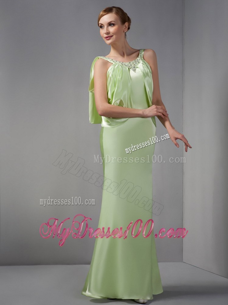Elegant Spring Green Mother of the Brides Dress Column Scoop Beading Floor-length