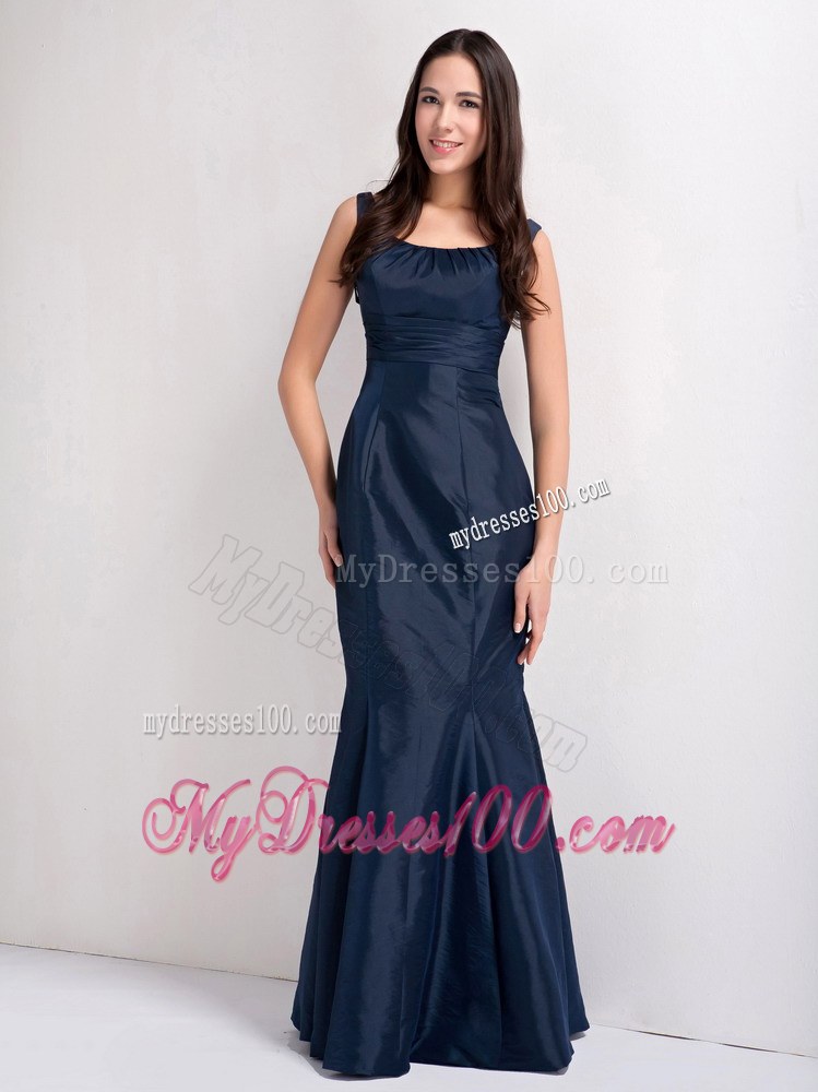 Beautiful Navy Blue Mermaid Scoop Wide Straps 2013 Wedding Guest Dress Floor-length