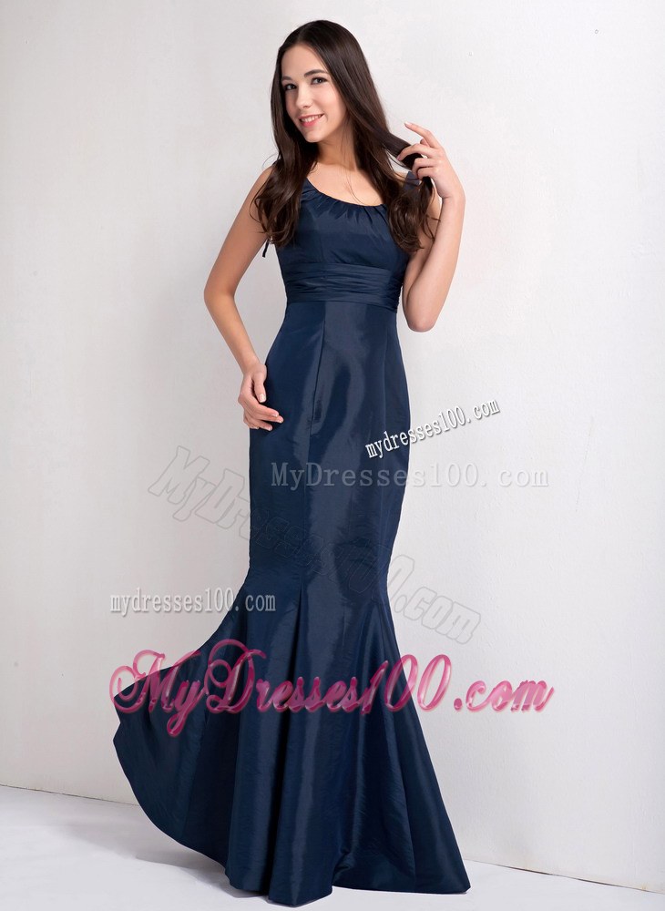 Beautiful Navy Blue Mermaid Scoop Wide Straps 2013 Wedding Guest Dress Floor-length