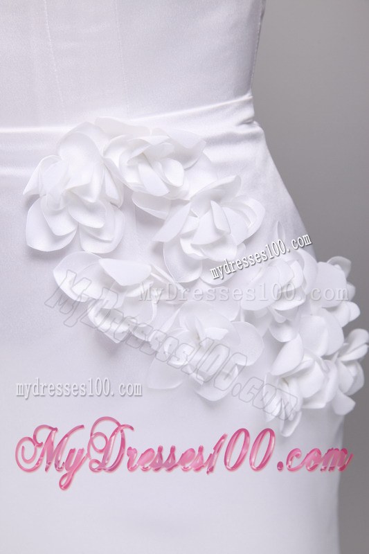 White Column Scoop Short Sleeves Mini-length Hand Made Flowers Wedding Guest Dress