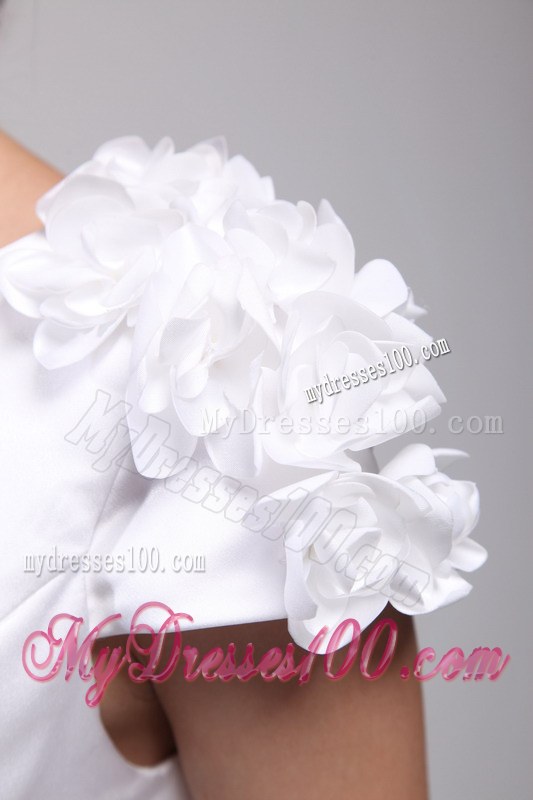 White Column Scoop Short Sleeves Mini-length Hand Made Flowers Wedding Guest Dress