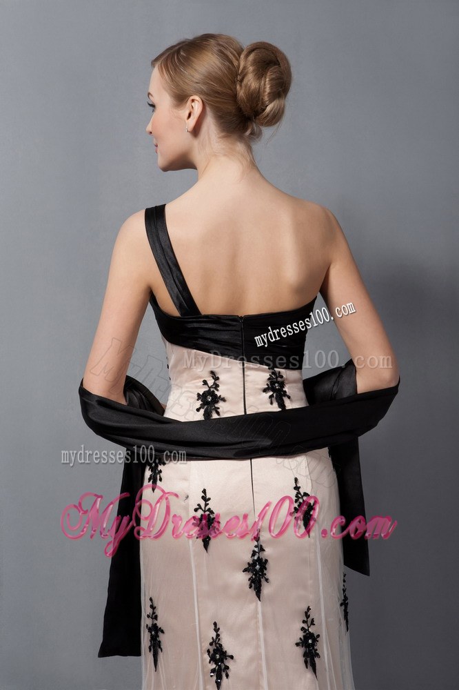Beautiful Champagne Mother of Bride Dress One Shoulder Hand Made Flower Lace Train
