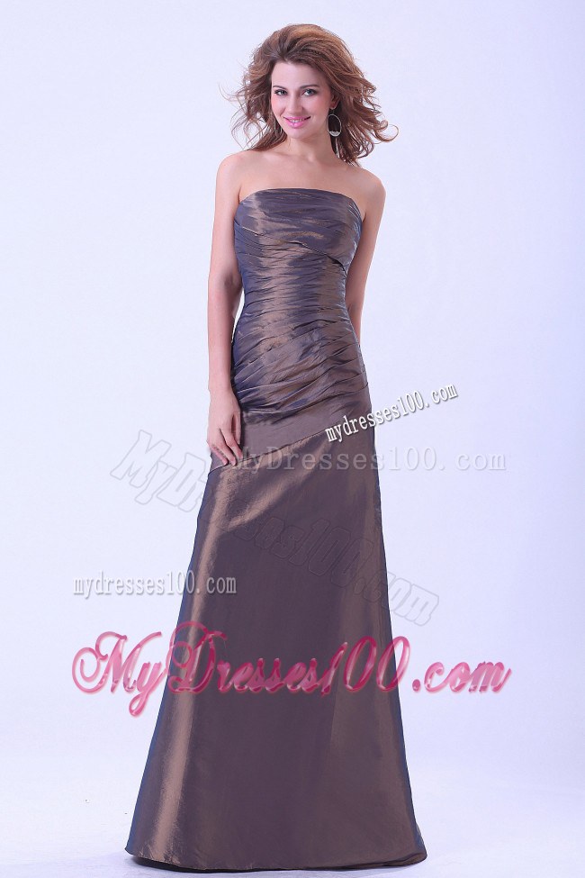 Simple Wedding Guest Dresses Brown Strapless Ruching Floor-length 2013