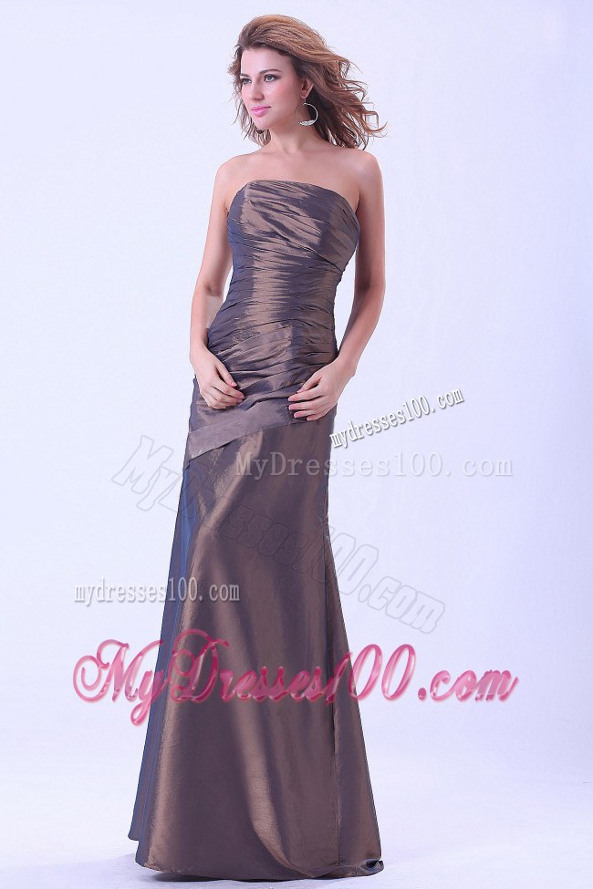 Simple Wedding Guest Dresses Brown Strapless Ruching Floor-length 2013