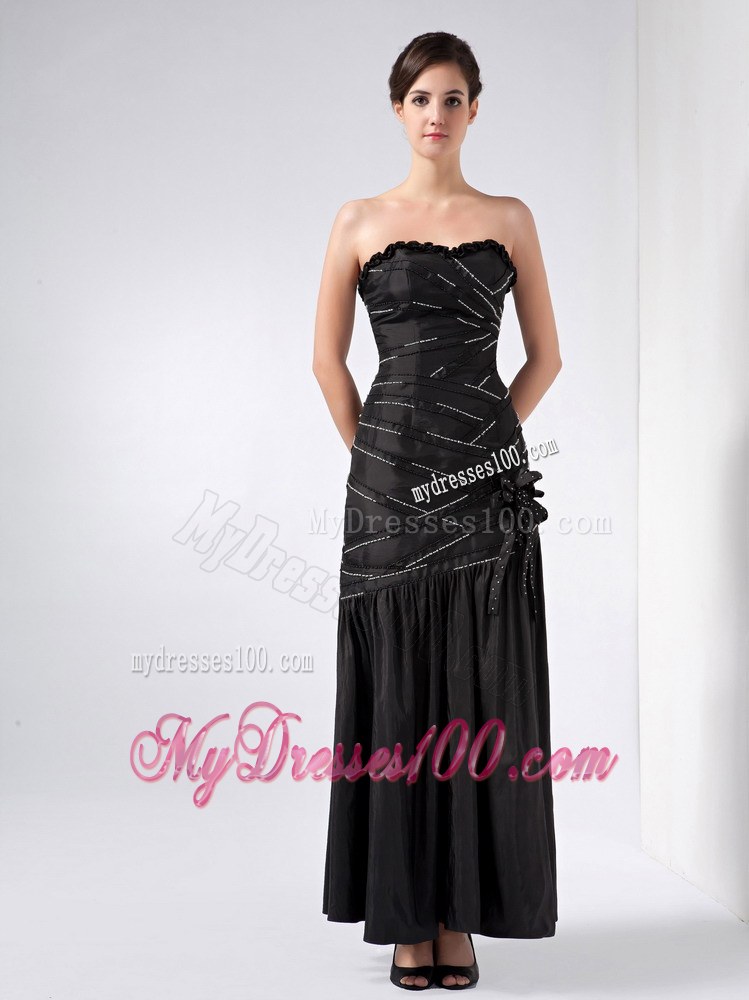 Fashionable Black Column Strapless Beading Wedding Guest Dress Ankle-length