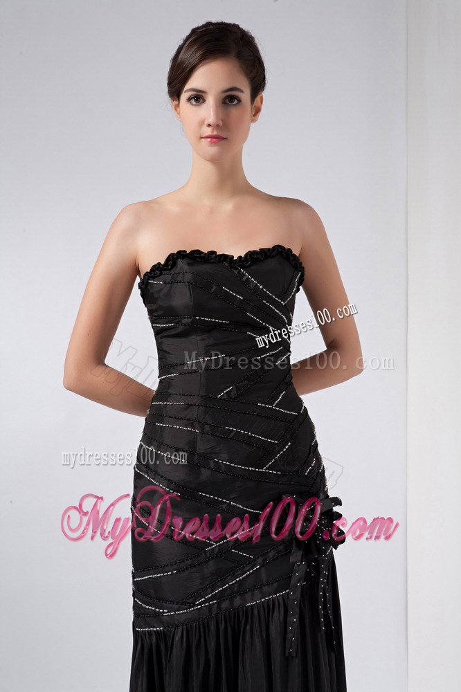 Fashionable Black Column Strapless Beading Wedding Guest Dress Ankle-length