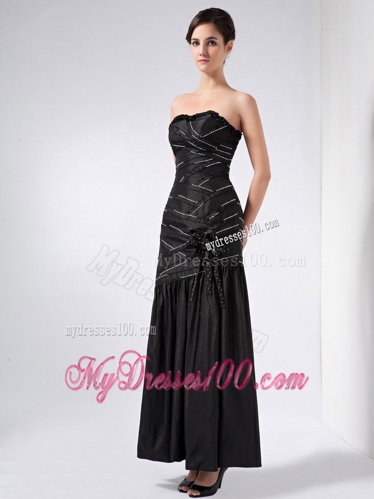 Fashionable Black Column Strapless Beading Wedding Guest Dress Ankle-length