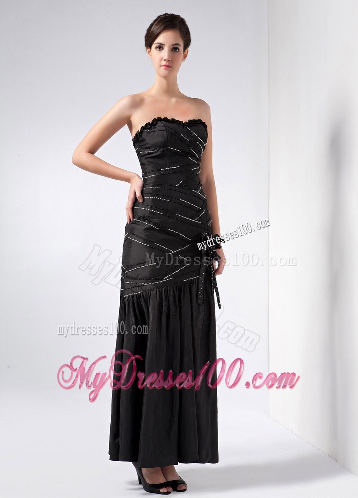 Fashionable Black Column Strapless Beading Wedding Guest Dress Ankle-length