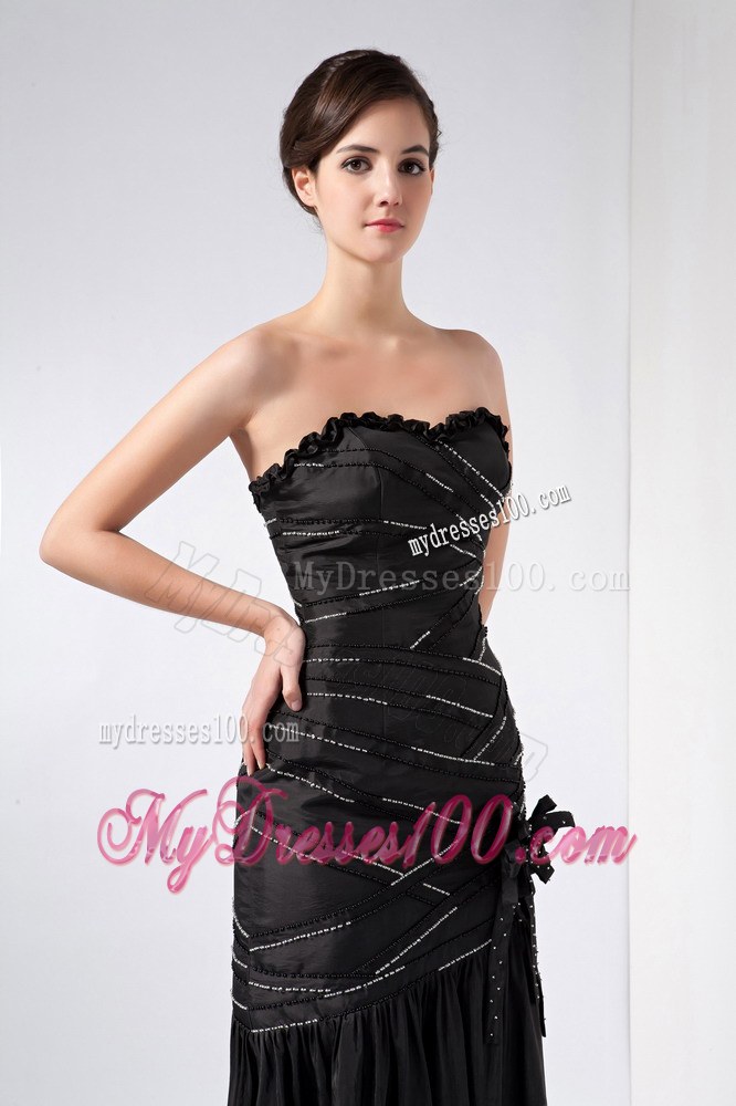 Fashionable Black Column Strapless Beading Wedding Guest Dress Ankle-length