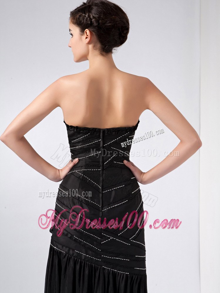 Fashionable Black Column Strapless Beading Wedding Guest Dress Ankle-length