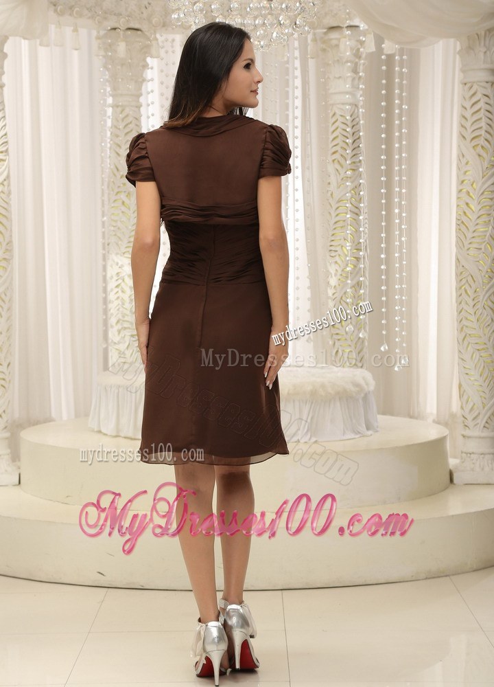 Strapless Knee-length Ruched Bodice Hand Made Flowers For Party Dress