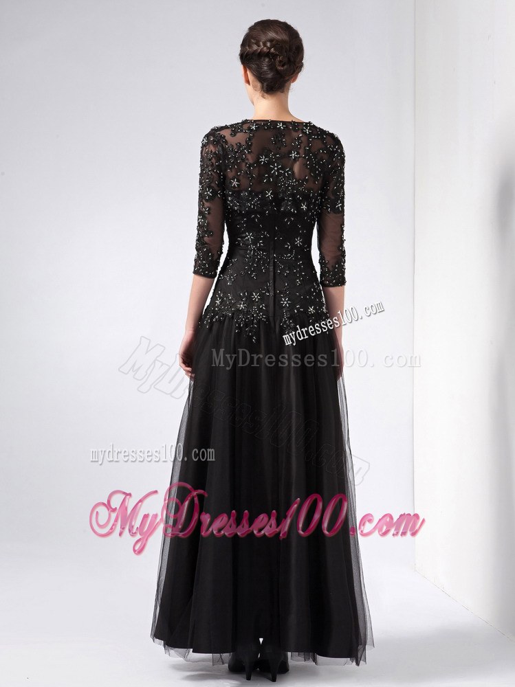 Customize Black Column Sweetheart Beading Wedding Guest Dress Ankle-length