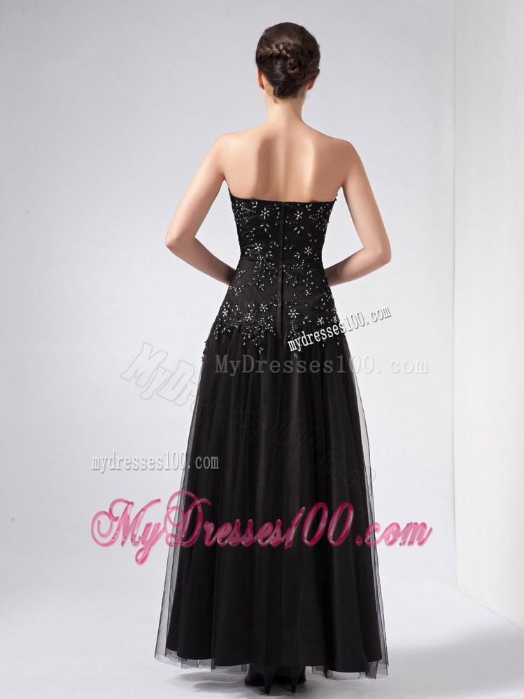 Customize Black Column Sweetheart Beading Wedding Guest Dress Ankle-length