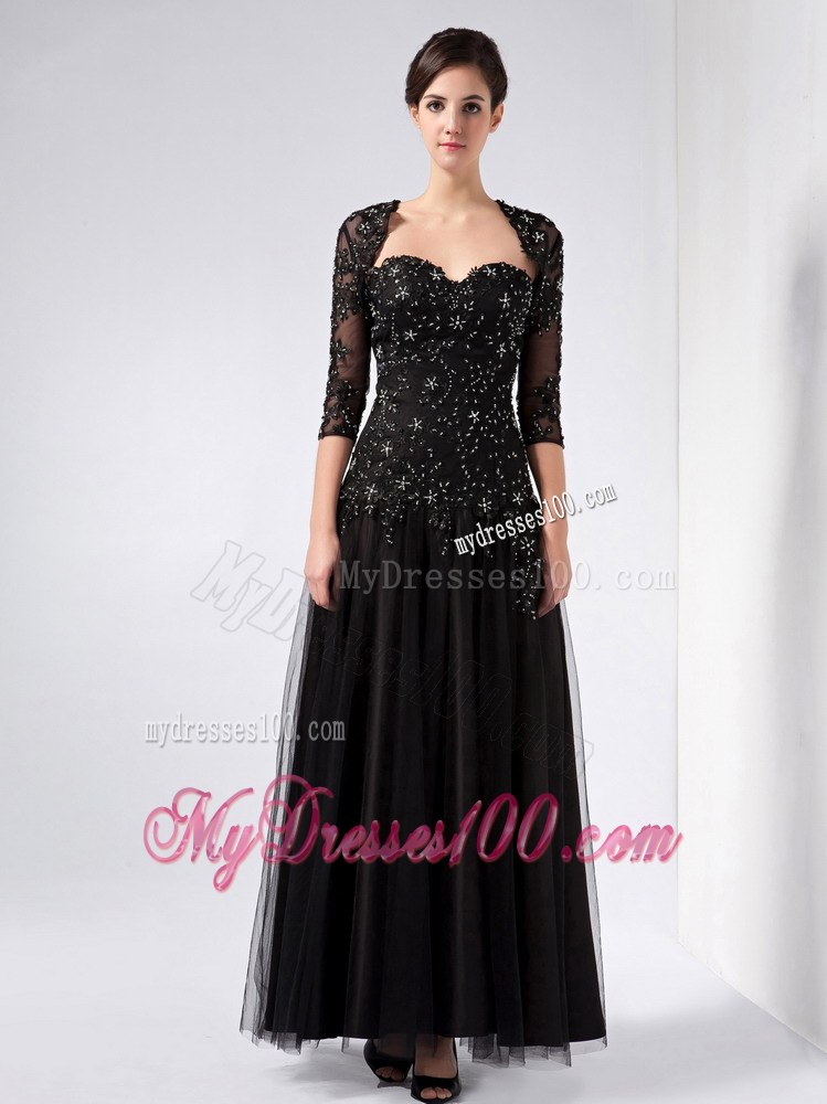 Customize Black Column Sweetheart Beading Wedding Guest Dress Ankle-length