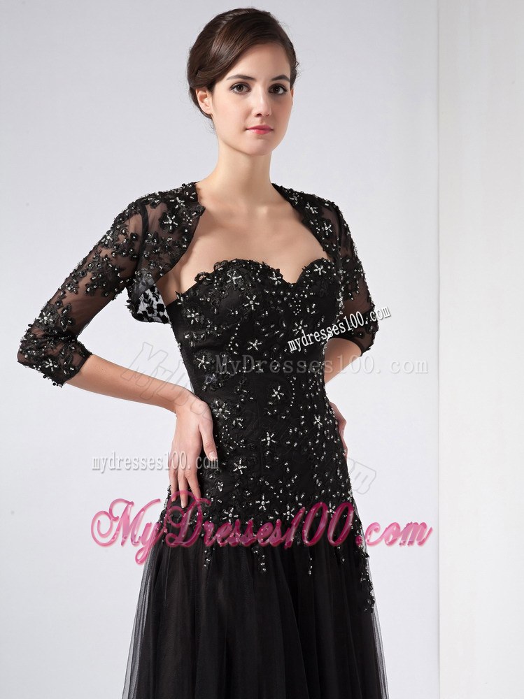 Customize Black Column Sweetheart Beading Wedding Guest Dress Ankle-length