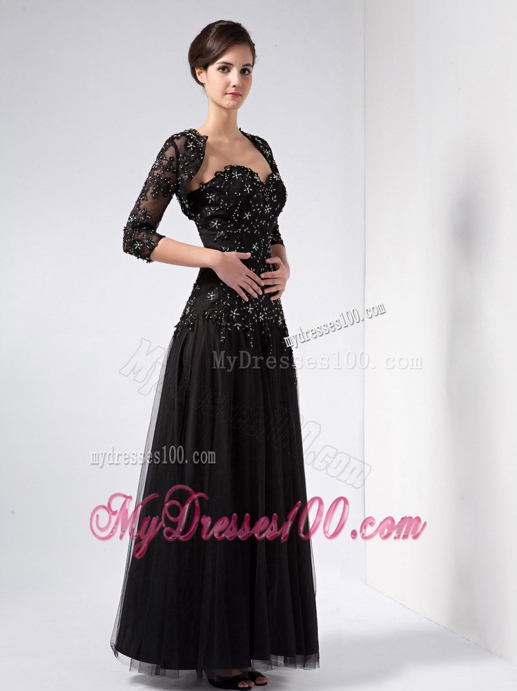 Customize Black Column Sweetheart Beading Wedding Guest Dress Ankle-length