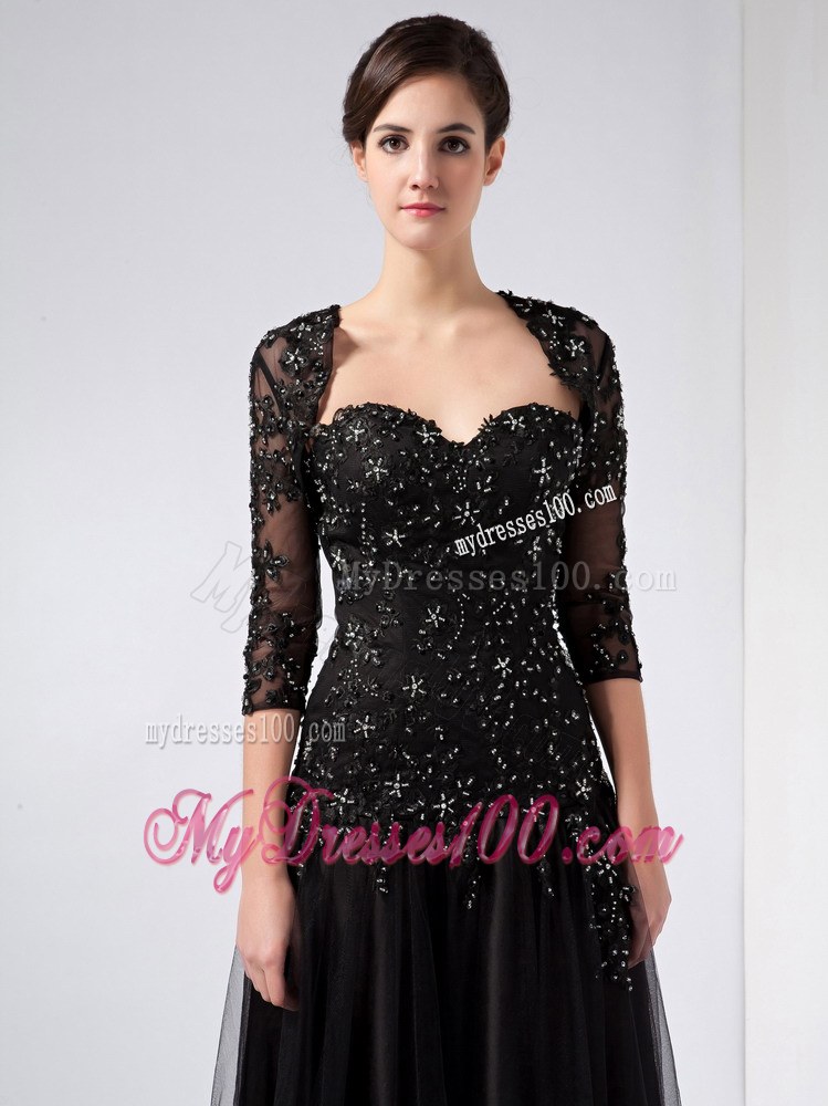 Customize Black Column Sweetheart Beading Wedding Guest Dress Ankle-length