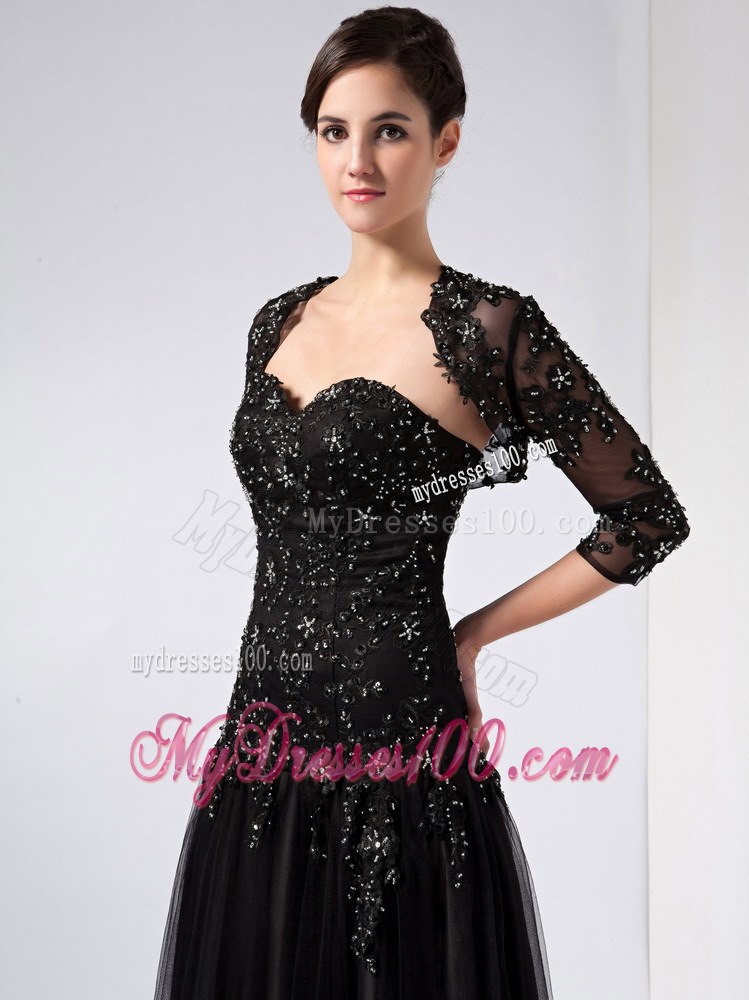 Customize Black Column Sweetheart Beading Wedding Guest Dress Ankle-length