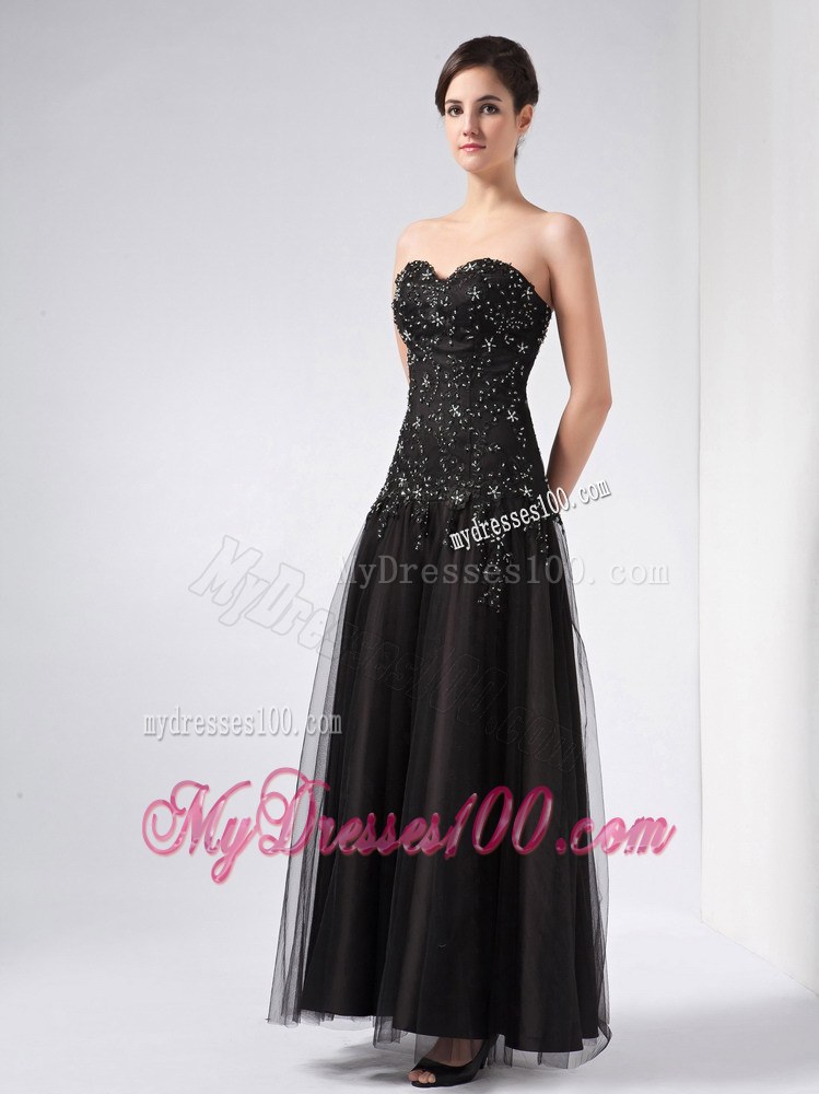 Customize Black Column Sweetheart Beading Wedding Guest Dress Ankle-length