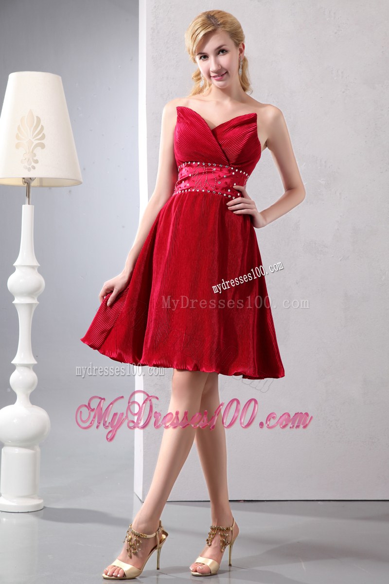 Cute Wine Red Sweetheart Beading Wedding Guest Dress Knee-length Special Fabric