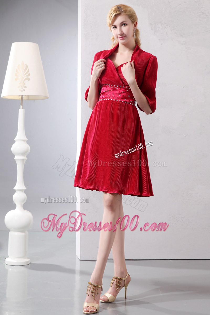 Cute Wine Red Sweetheart Beading Wedding Guest Dress Knee-length Special Fabric