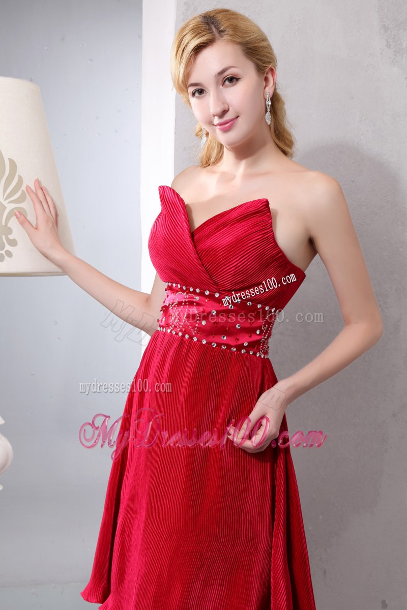 Cute Wine Red Sweetheart Beading Wedding Guest Dress Knee-length Special Fabric