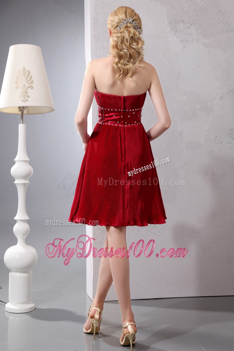 Cute Wine Red Sweetheart Beading Wedding Guest Dress Knee-length Special Fabric