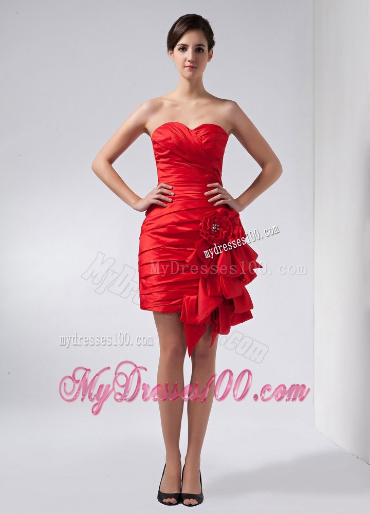 Red Column Mother of the Bride Dress Sweetheart Hand Made Flowers Mini-length