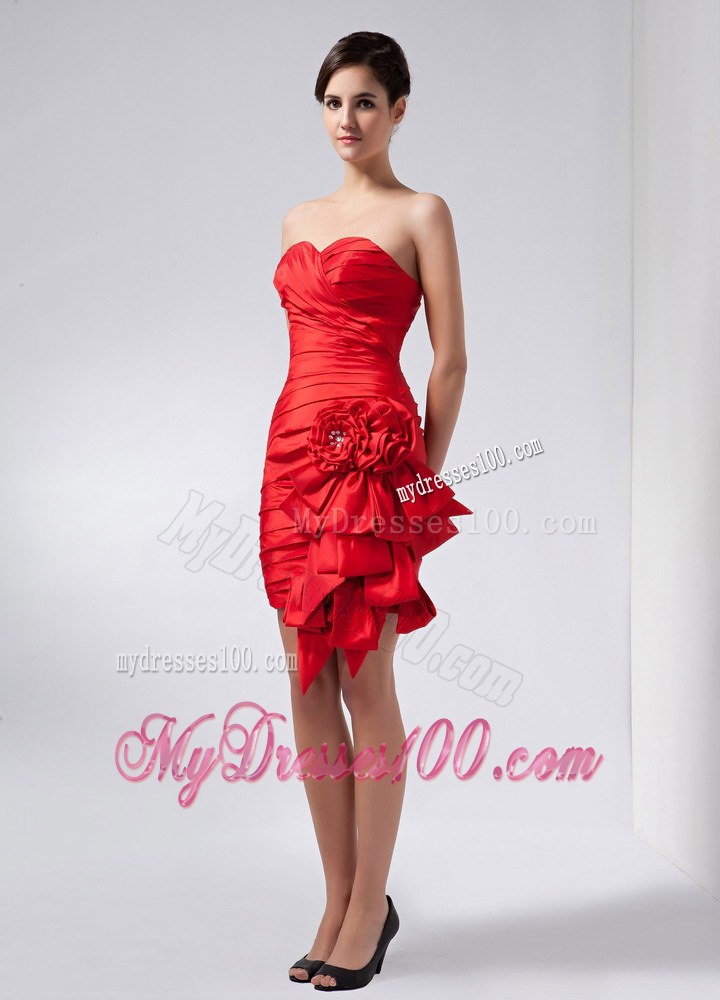 Red Column Mother of the Bride Dress Sweetheart Hand Made Flowers Mini-length