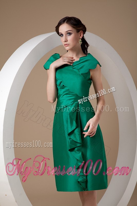 Custom Made Turquoise Column V-neck Knee-length Ruching Wedding Guest Dresses