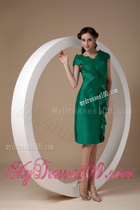 Custom Made Turquoise Column V-neck Knee-length Ruching Wedding Guest Dresses